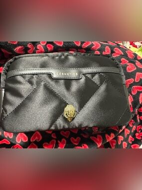 Black Quilted Cosmetic Bag with Gold head Accent